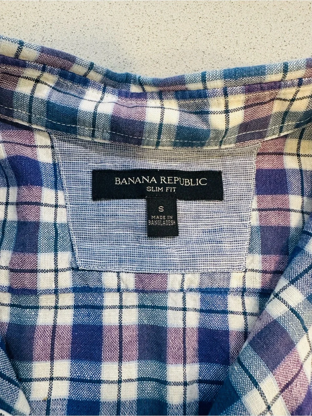 Banana Republic Blue, White & Purple Plaid Button-Down Shirt